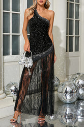 One Shoulder Shiny Sequin Lace Dress | Dress In Beauty